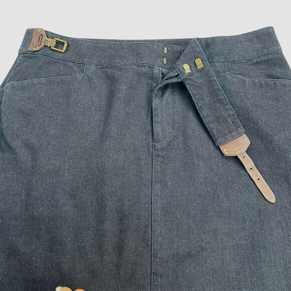 Lauren Ralph Lauren Dark Wash Denim Skirt Leather Buckle Pockets Size 16 - Picture 6 of 12